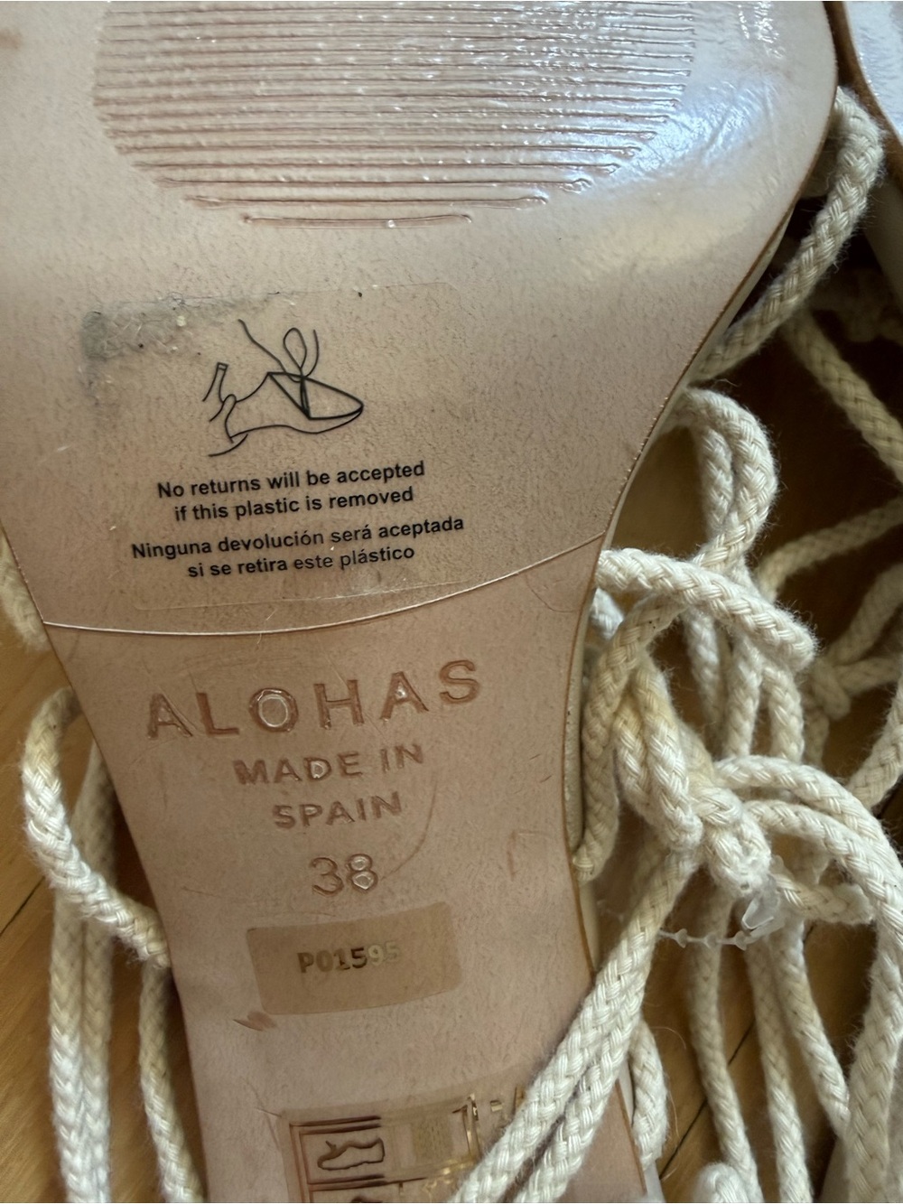 New Alohas Beige Lace-up Rope Sandals Size EU 38/US 7-7.5 - Picture 8 of 12
